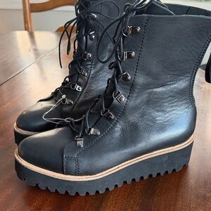 Black Lace-Up platform Anthropology Moto- Boots